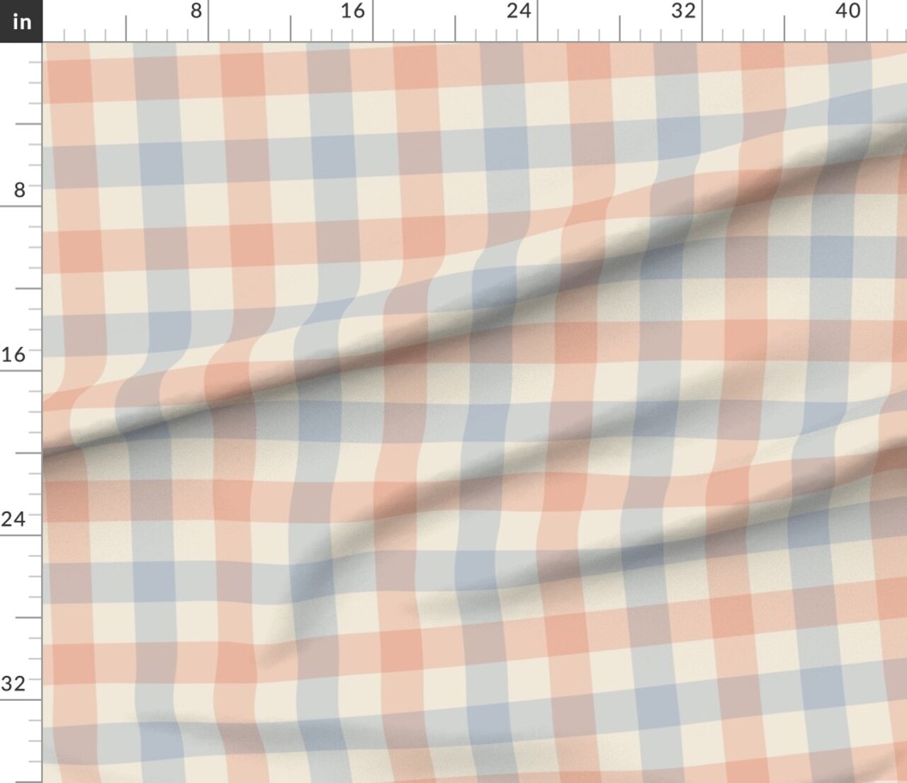 Retro Vintage Preppy Gingham Checkered Check Geometric Pastel Orange Blue Cottagecore Coastal Mcm Mid Century Modern Soft Peach Grandmillennial Custom Printed Fabric by Spoonflower Various Fabrics by the Yard or Fat Quarter